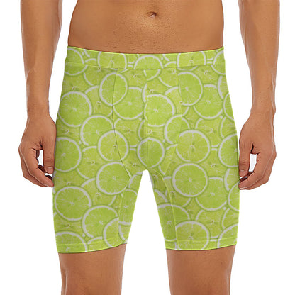 Green Lime Slices Pattern Print Men's Long Boxer Briefs