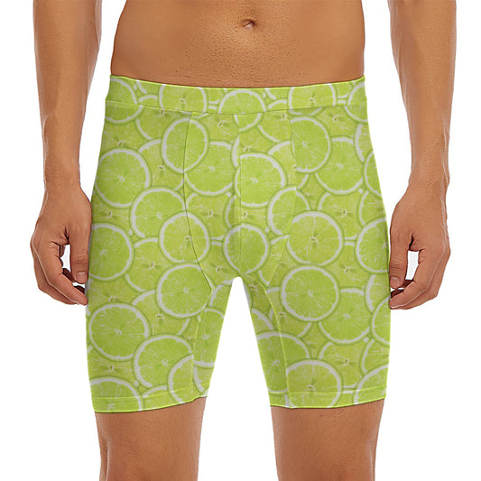 Green Lime Slices Pattern Print Men's Long Boxer Briefs