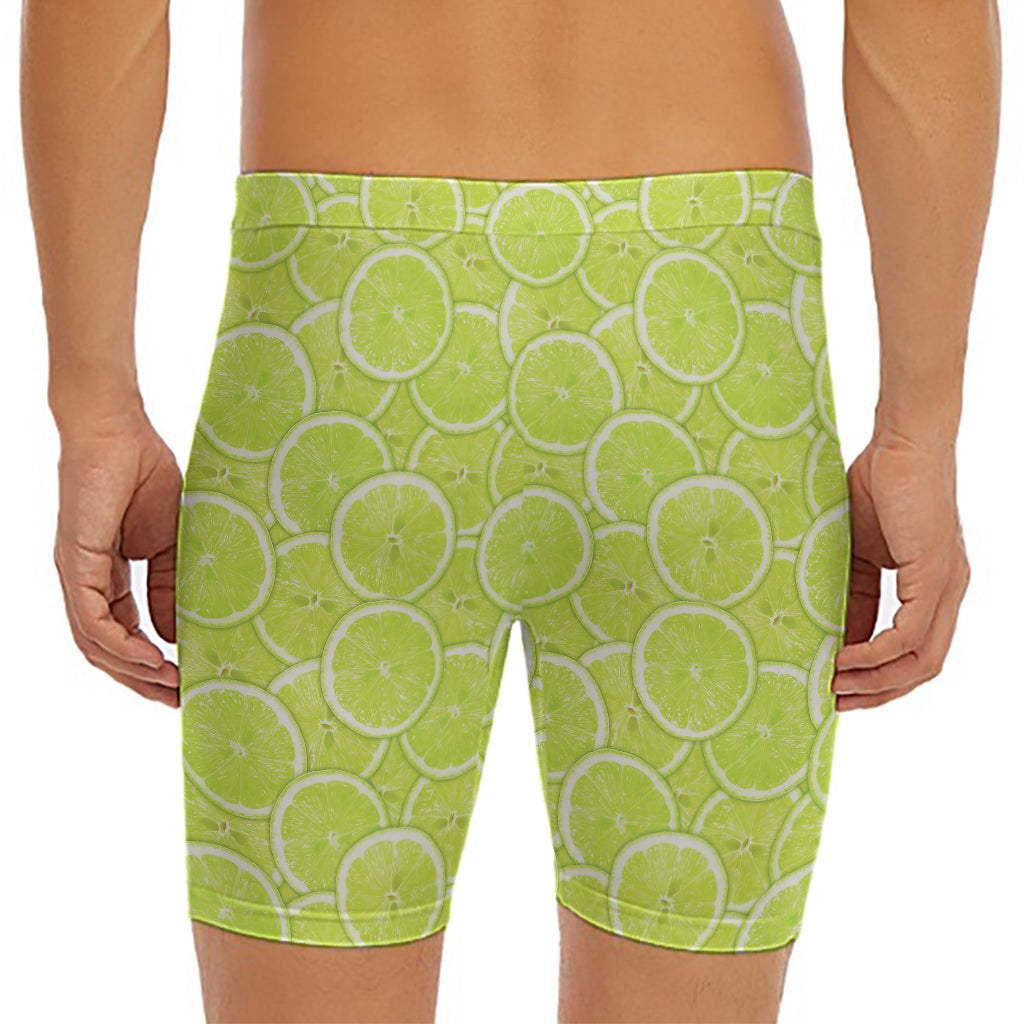Green Lime Slices Pattern Print Men's Long Boxer Briefs