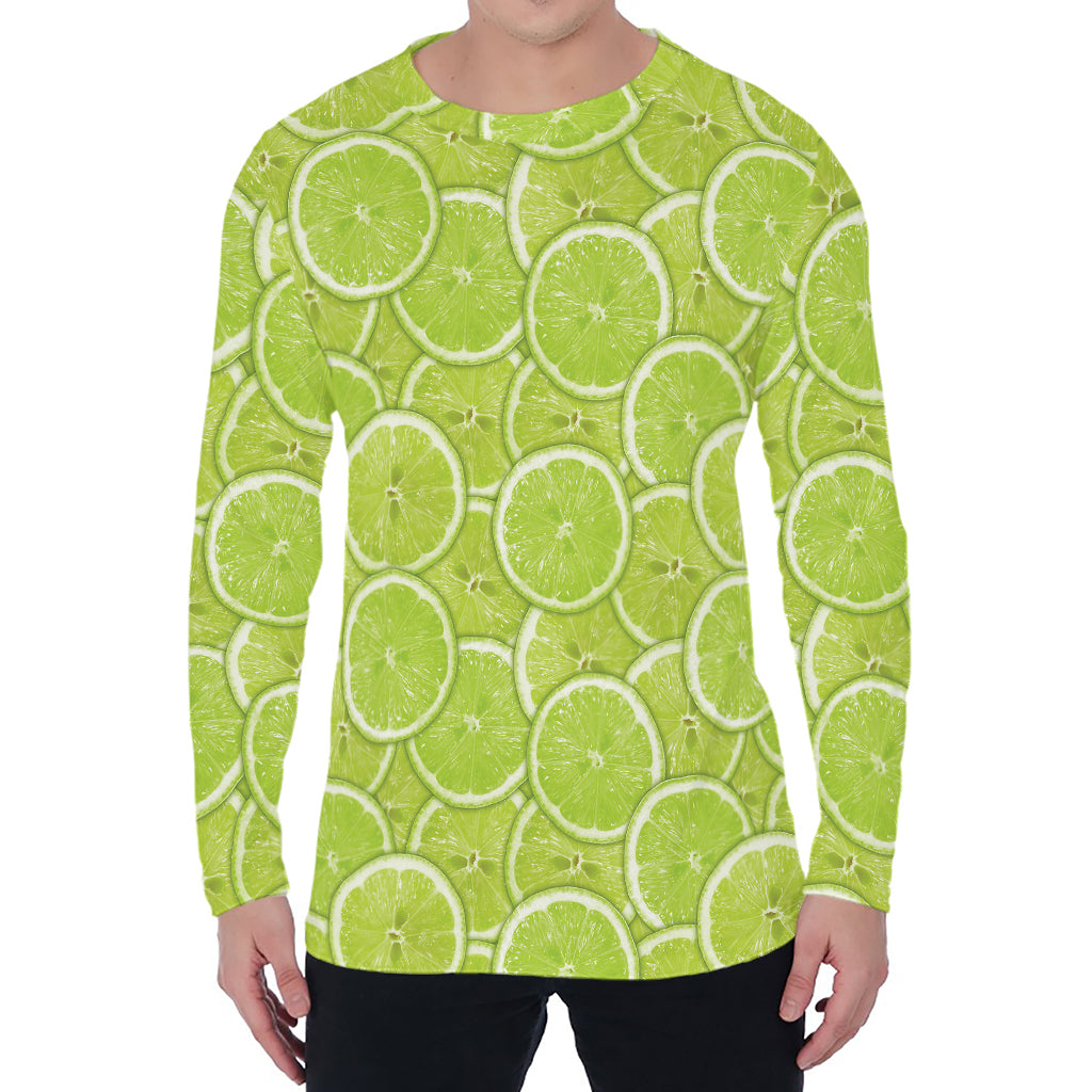 Green Lime Slices Pattern Print Men's Long Sleeve T-Shirt