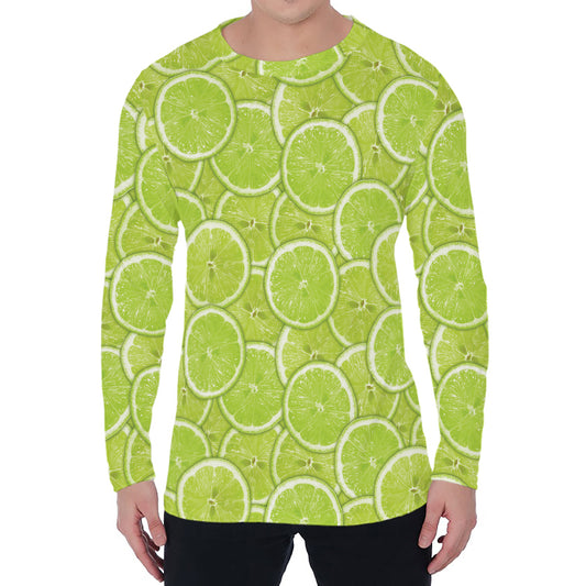 Green Lime Slices Pattern Print Men's Long Sleeve T-Shirt