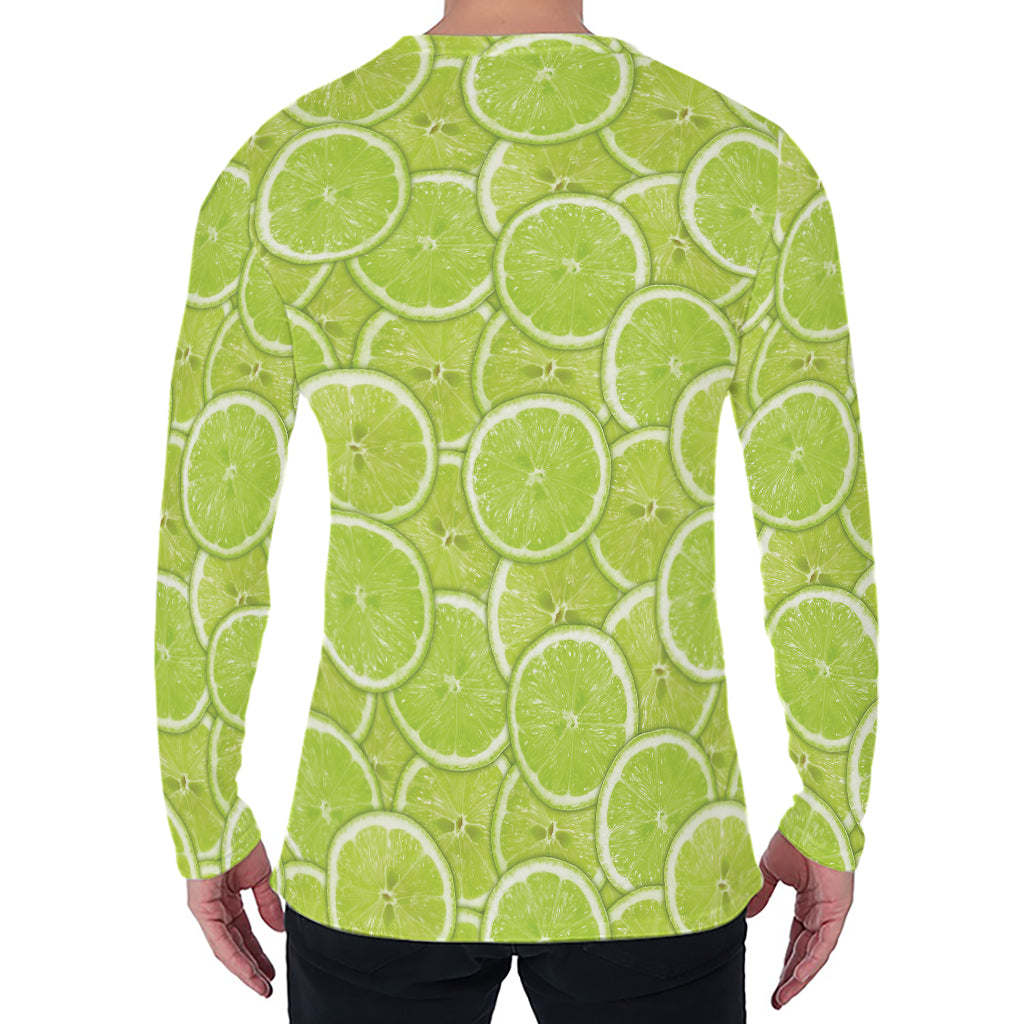 Green Lime Slices Pattern Print Men's Long Sleeve T-Shirt