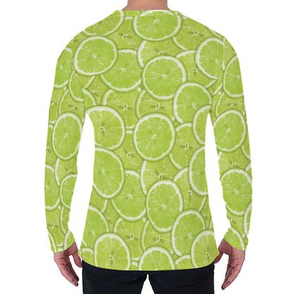 Green Lime Slices Pattern Print Men's Long Sleeve T-Shirt