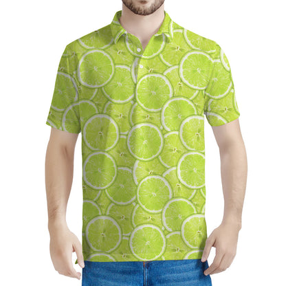 Green Lime Slices Pattern Print Men's Polo Shirt