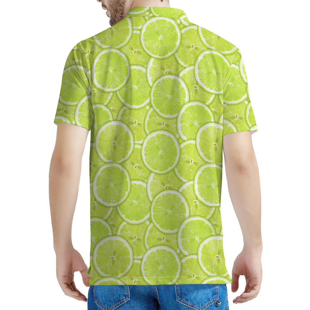 Green Lime Slices Pattern Print Men's Polo Shirt