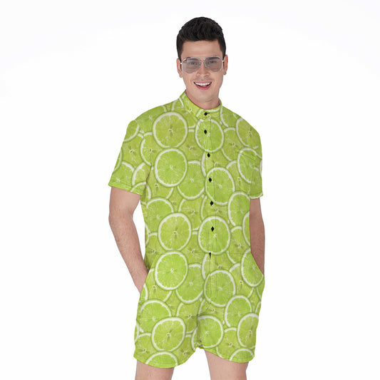 Green Lime Slices Pattern Print Men's Rompers