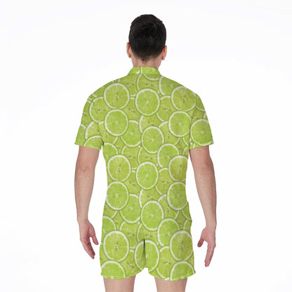 Green Lime Slices Pattern Print Men's Rompers