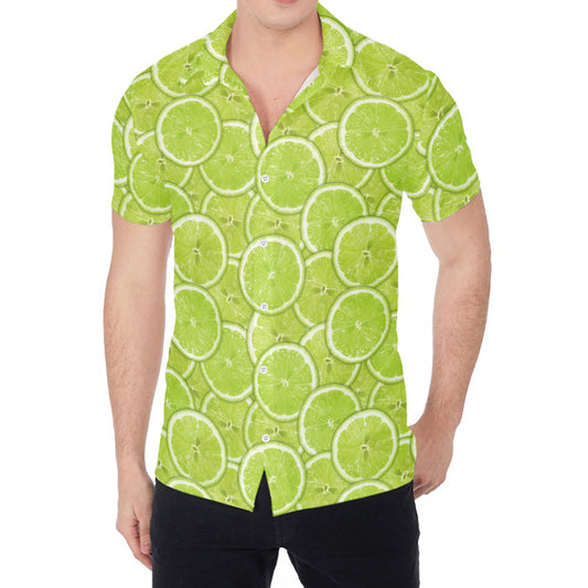 Green Lime Slices Pattern Print Men's Shirt