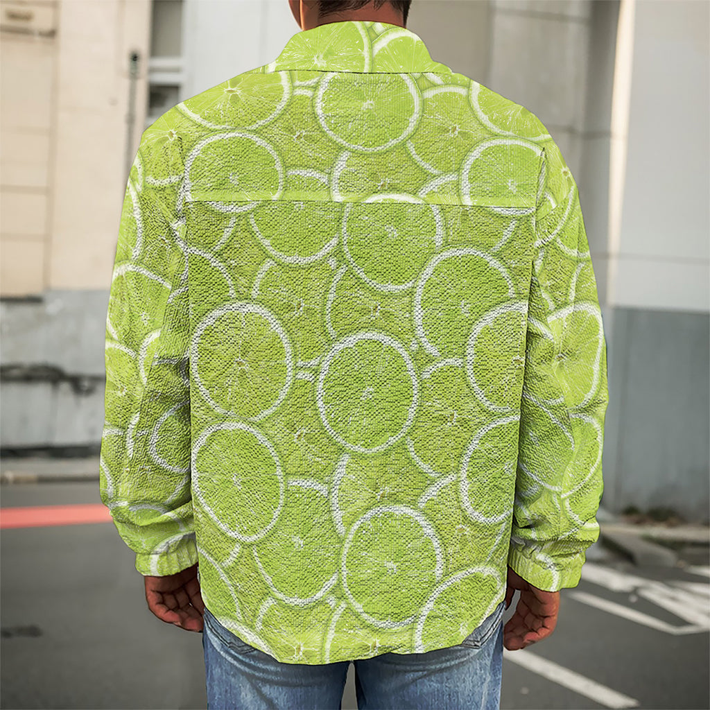 Green Lime Slices Pattern Print Men's Shirt Jacket