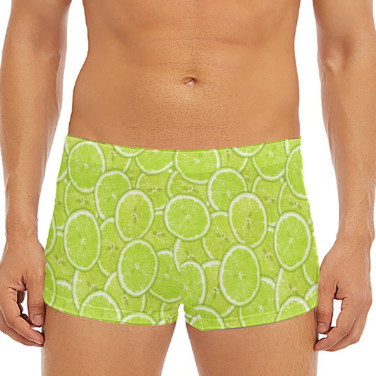 Green Lime Slices Pattern Print Men's Short Boxer Briefs