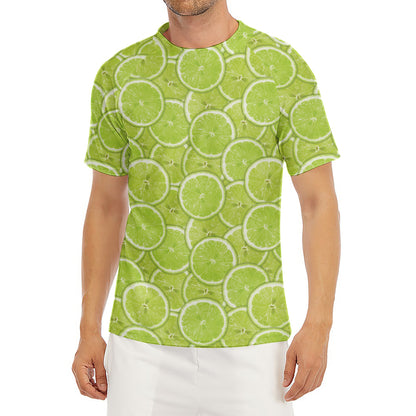 Green Lime Slices Pattern Print Men's Short Sleeve Rash Guard