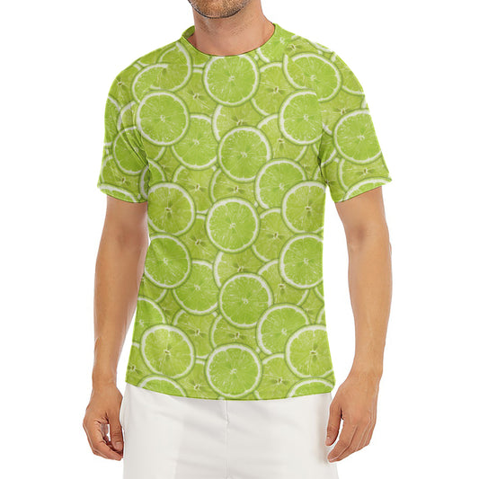 Green Lime Slices Pattern Print Men's Short Sleeve Rash Guard