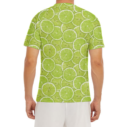 Green Lime Slices Pattern Print Men's Short Sleeve Rash Guard