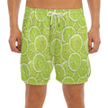 Green Lime Slices Pattern Print Men's Split Running Shorts