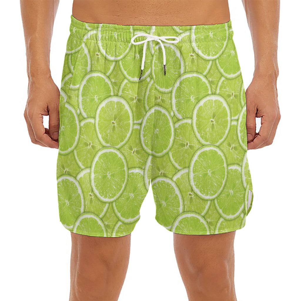 Green Lime Slices Pattern Print Men's Split Running Shorts
