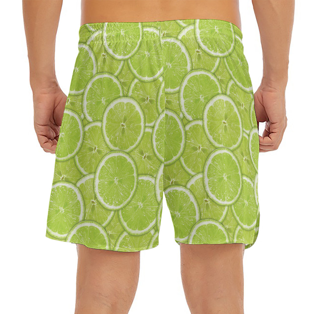 Green Lime Slices Pattern Print Men's Split Running Shorts