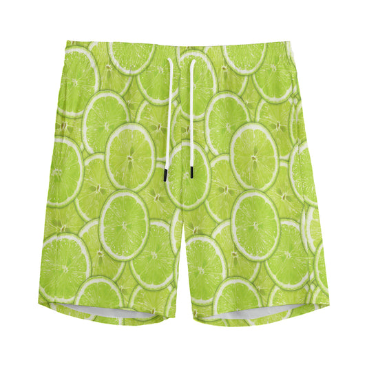 Green Lime Slices Pattern Print Men's Sports Shorts