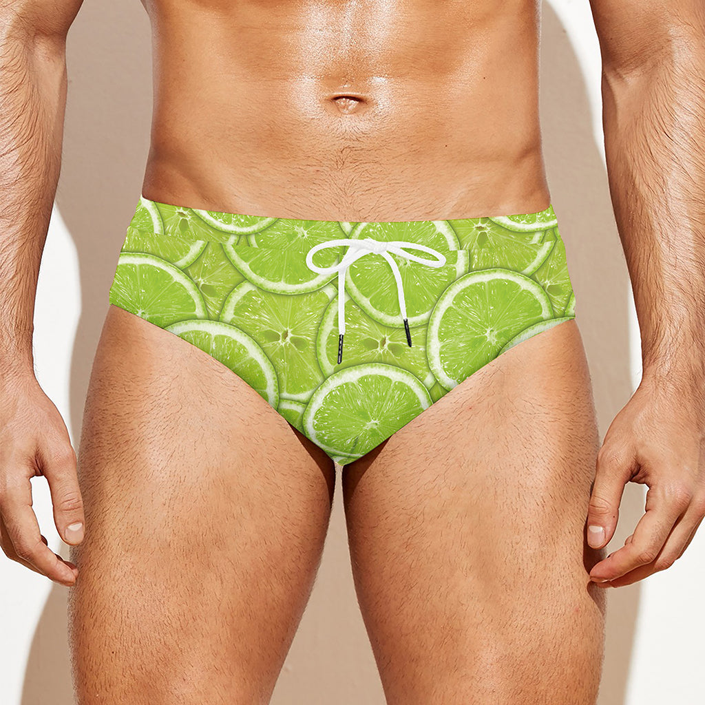 Green Lime Slices Pattern Print Men's Swim Briefs