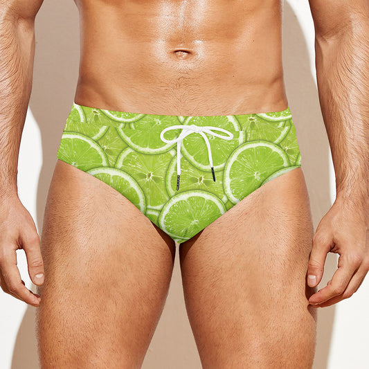 Green Lime Slices Pattern Print Men's Swim Briefs