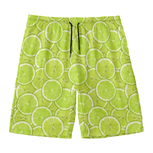Green Lime Slices Pattern Print Men's Swim Trunks