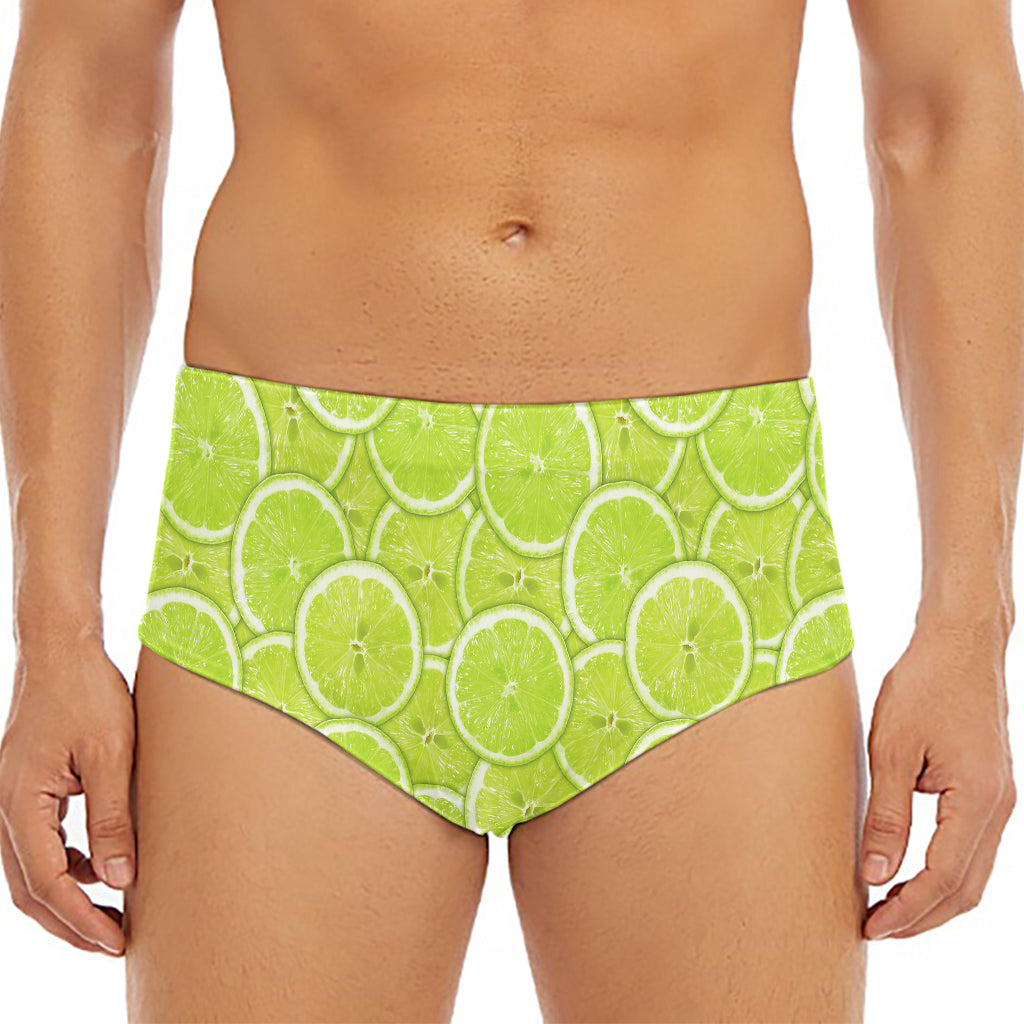 Green Lime Slices Pattern Print Men's Triangle Swim Briefs