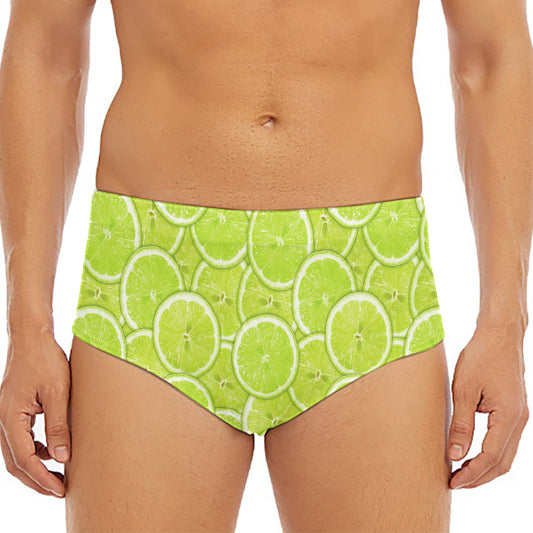 Green Lime Slices Pattern Print Men's Triangle Swim Briefs