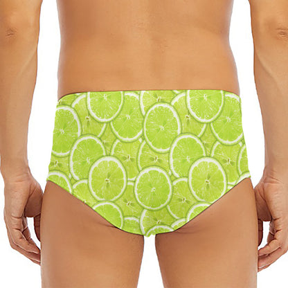 Green Lime Slices Pattern Print Men's Triangle Swim Briefs