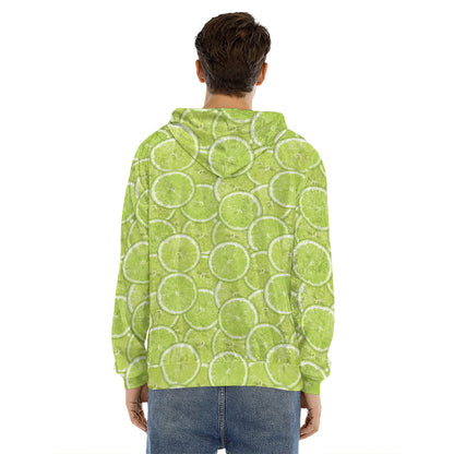 Green Lime Slices Pattern Print Men's Velvet Pullover Hoodie
