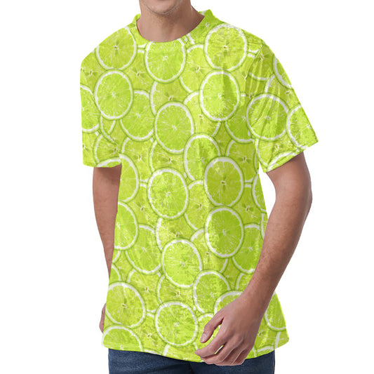 Green Lime Slices Pattern Print Men's Velvet T-Shirt