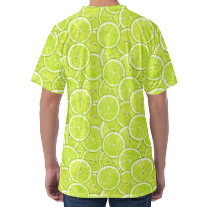 Green Lime Slices Pattern Print Men's Velvet T-Shirt
