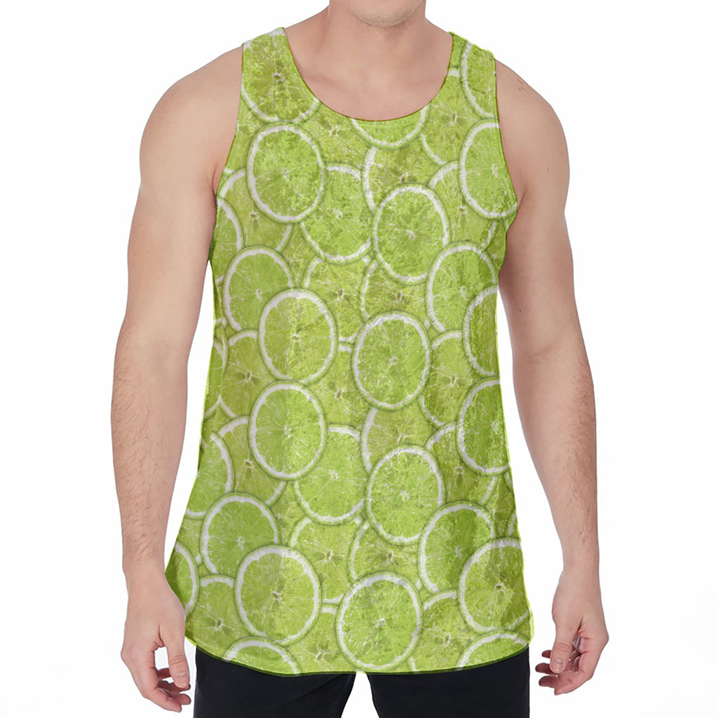 Green Lime Slices Pattern Print Men's Velvet Tank Top