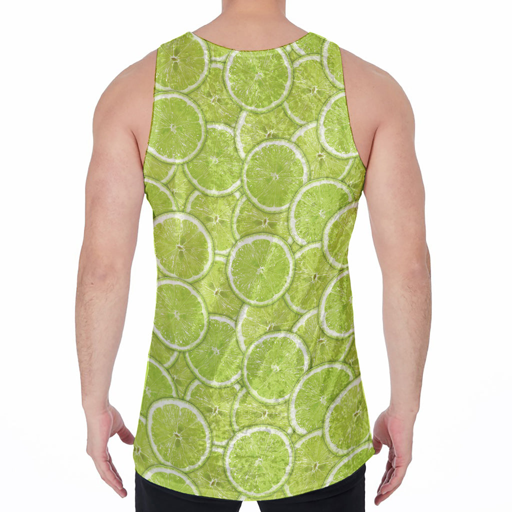 Green Lime Slices Pattern Print Men's Velvet Tank Top