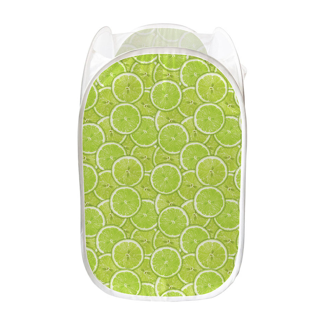 Green Lime Slices Pattern Print Mesh Laundry Hamper