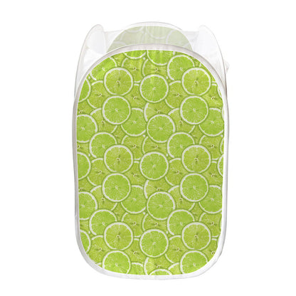 Green Lime Slices Pattern Print Mesh Laundry Hamper