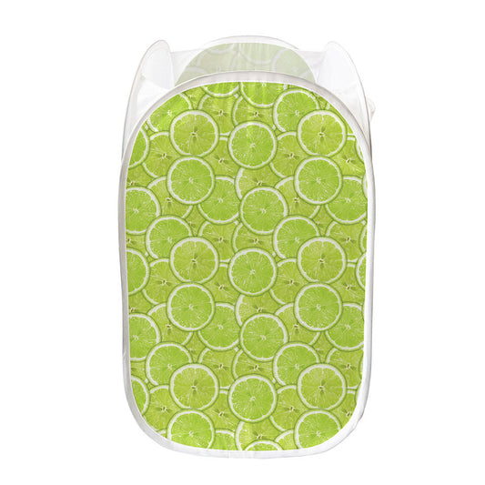 Green Lime Slices Pattern Print Mesh Laundry Hamper