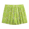 Green Lime Slices Pattern Print Mesh Shorts