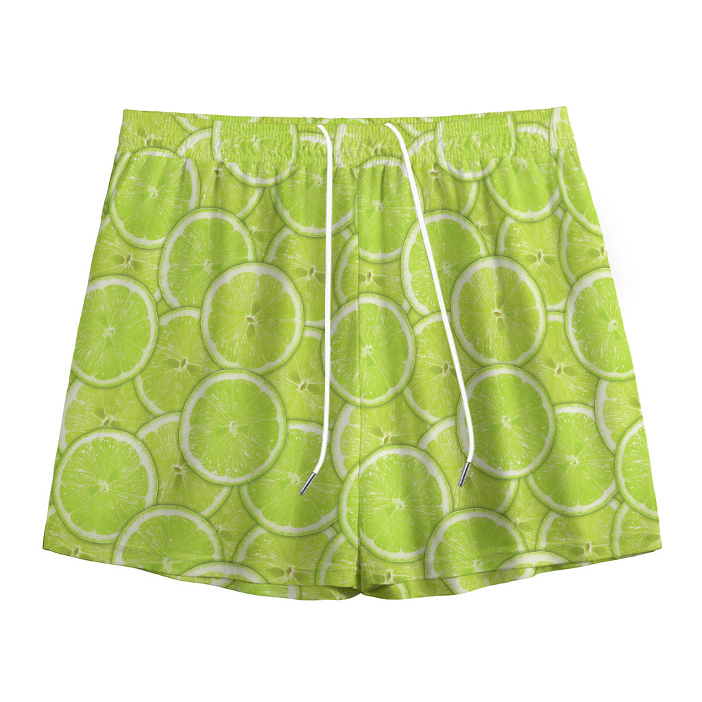 Green Lime Slices Pattern Print Mesh Shorts