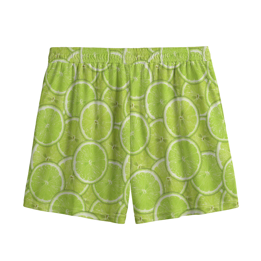 Green Lime Slices Pattern Print Mesh Shorts