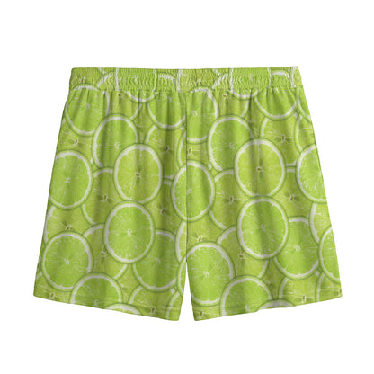 Green Lime Slices Pattern Print Mesh Shorts