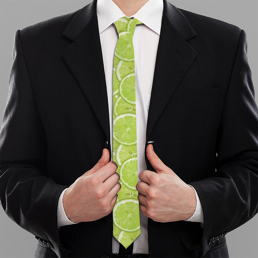 Green Lime Slices Pattern Print Necktie