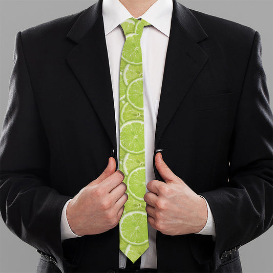 Green Lime Slices Pattern Print Necktie