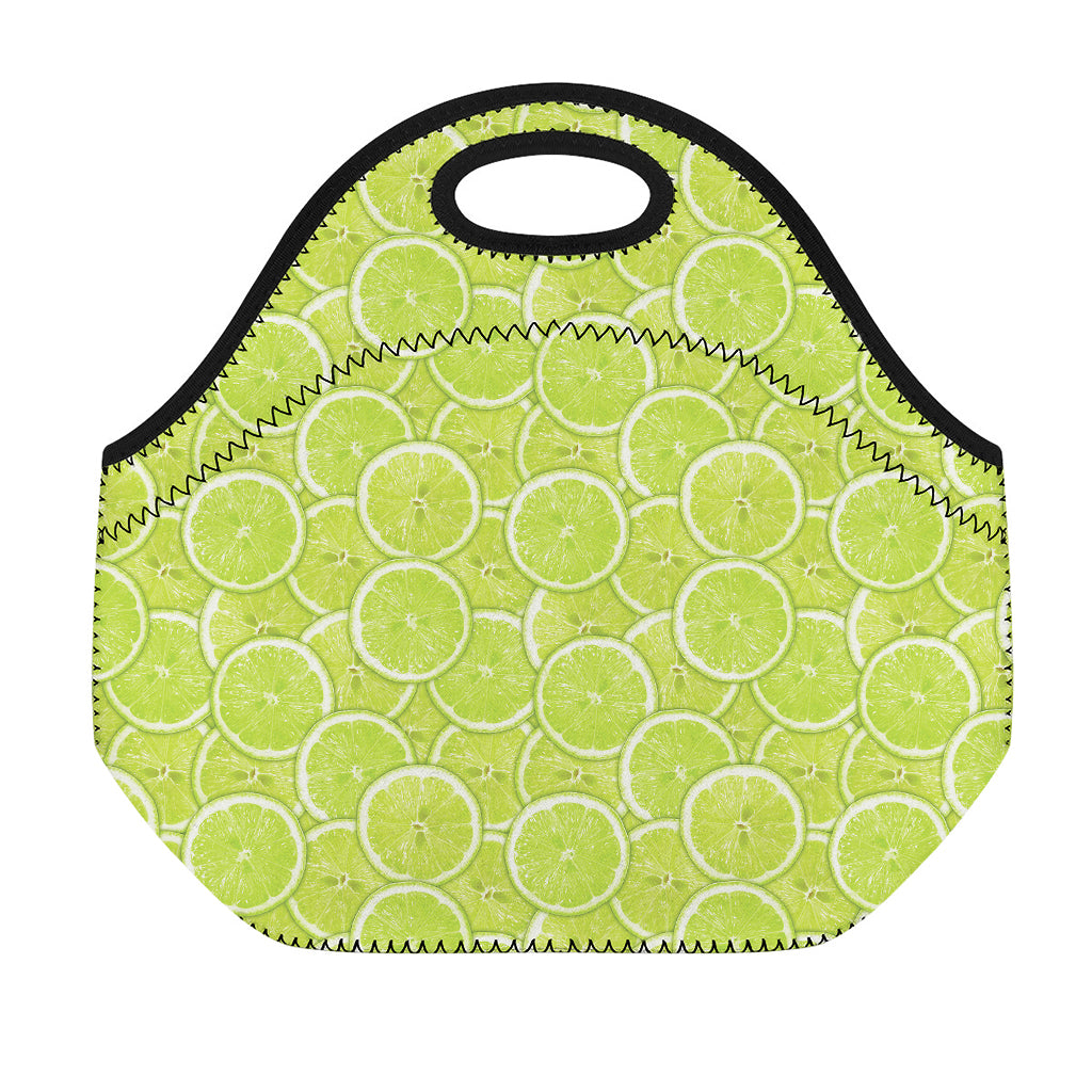 Green Lime Slices Pattern Print Neoprene Lunch Bag