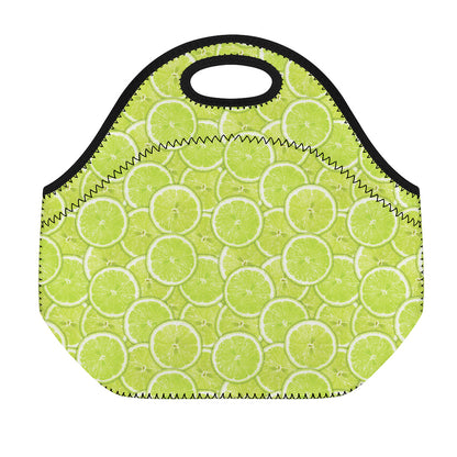Green Lime Slices Pattern Print Neoprene Lunch Bag