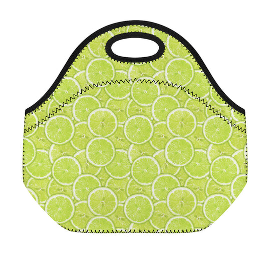 Green Lime Slices Pattern Print Neoprene Lunch Bag