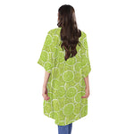Green Lime Slices Pattern Print Open Front Beach Cover Up