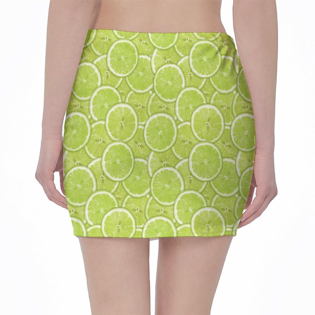 Green Lime Slices Pattern Print Pencil Mini Skirt