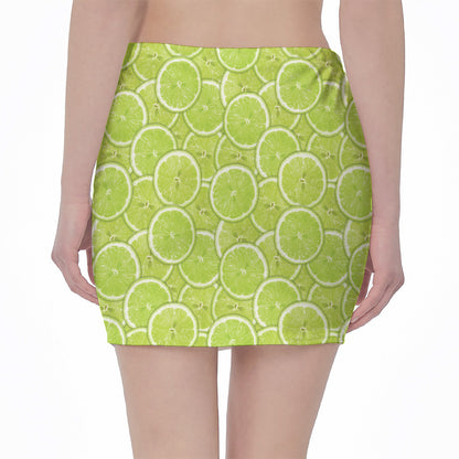 Green Lime Slices Pattern Print Pencil Mini Skirt