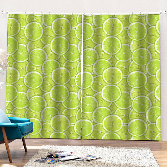 Green Lime Slices Pattern Print Pencil Pleat Curtains