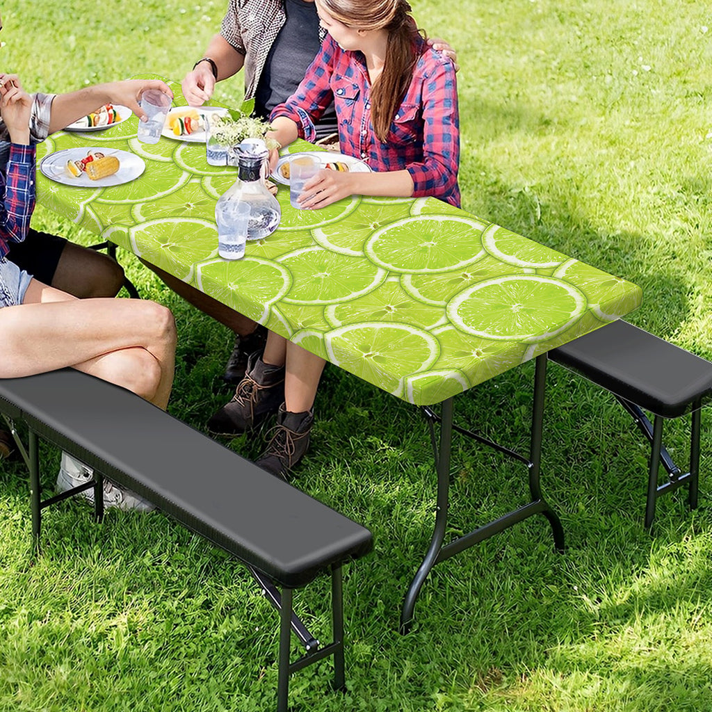 Green Lime Slices Pattern Print Picnic Table Cover