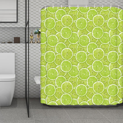 Green Lime Slices Pattern Print Polyester Shower Curtain